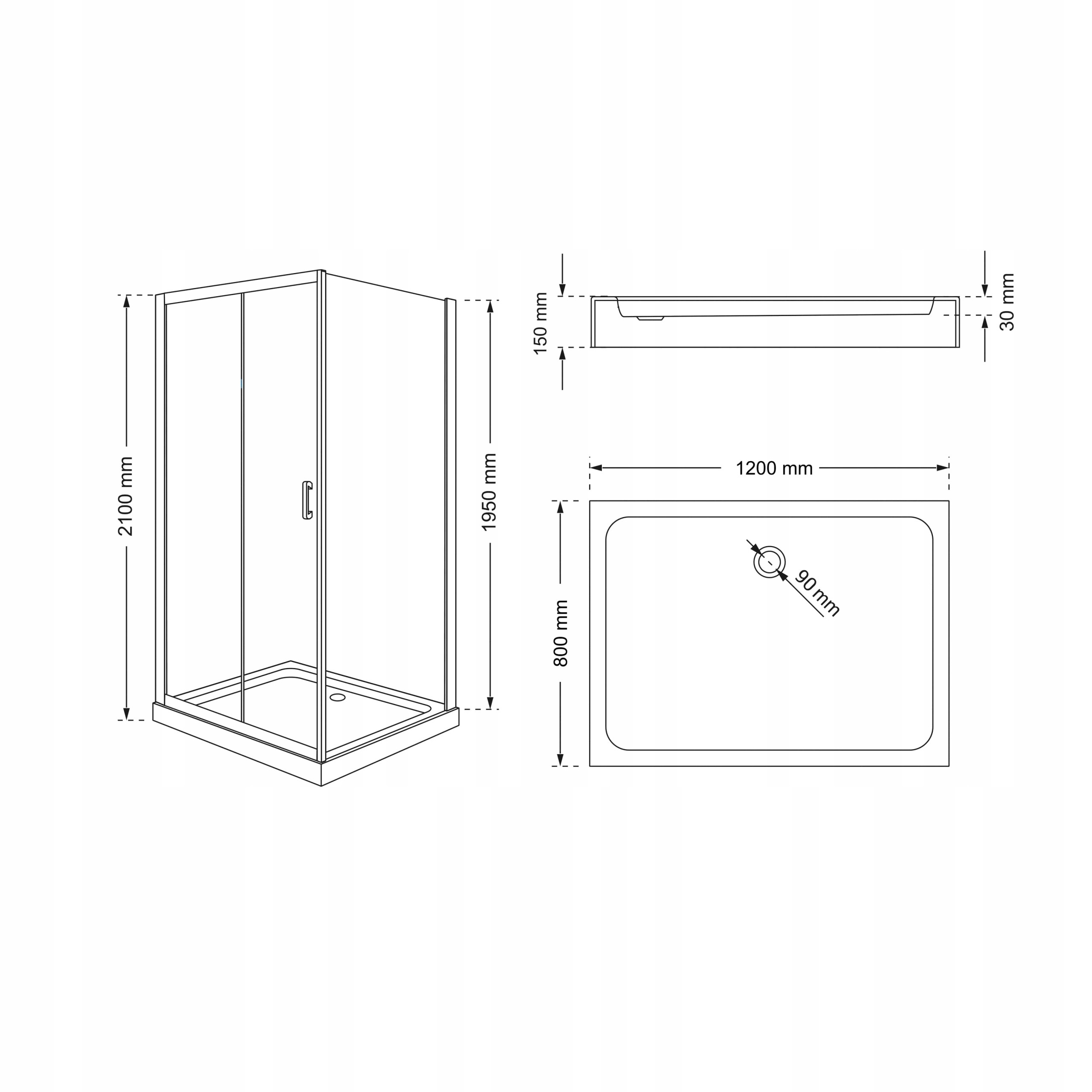 Kabina prysznicowa Kabi Ideal drzwi rozsuwane 120 x 80 cm, czarny mat Szerokość 120 cm
