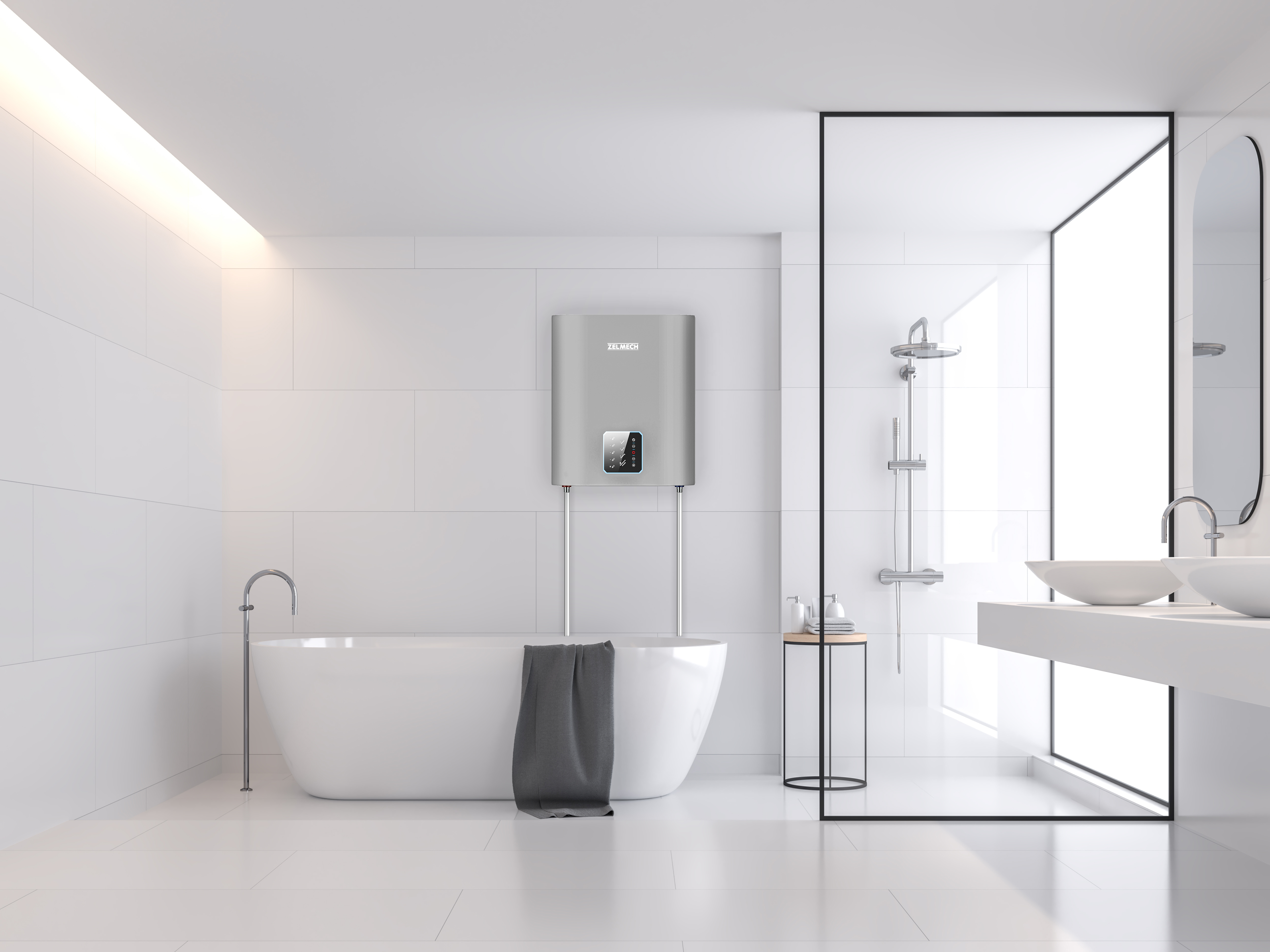 Bojler 50l elektryczny pojemnościowy podgrzewacz wody slim srebrny