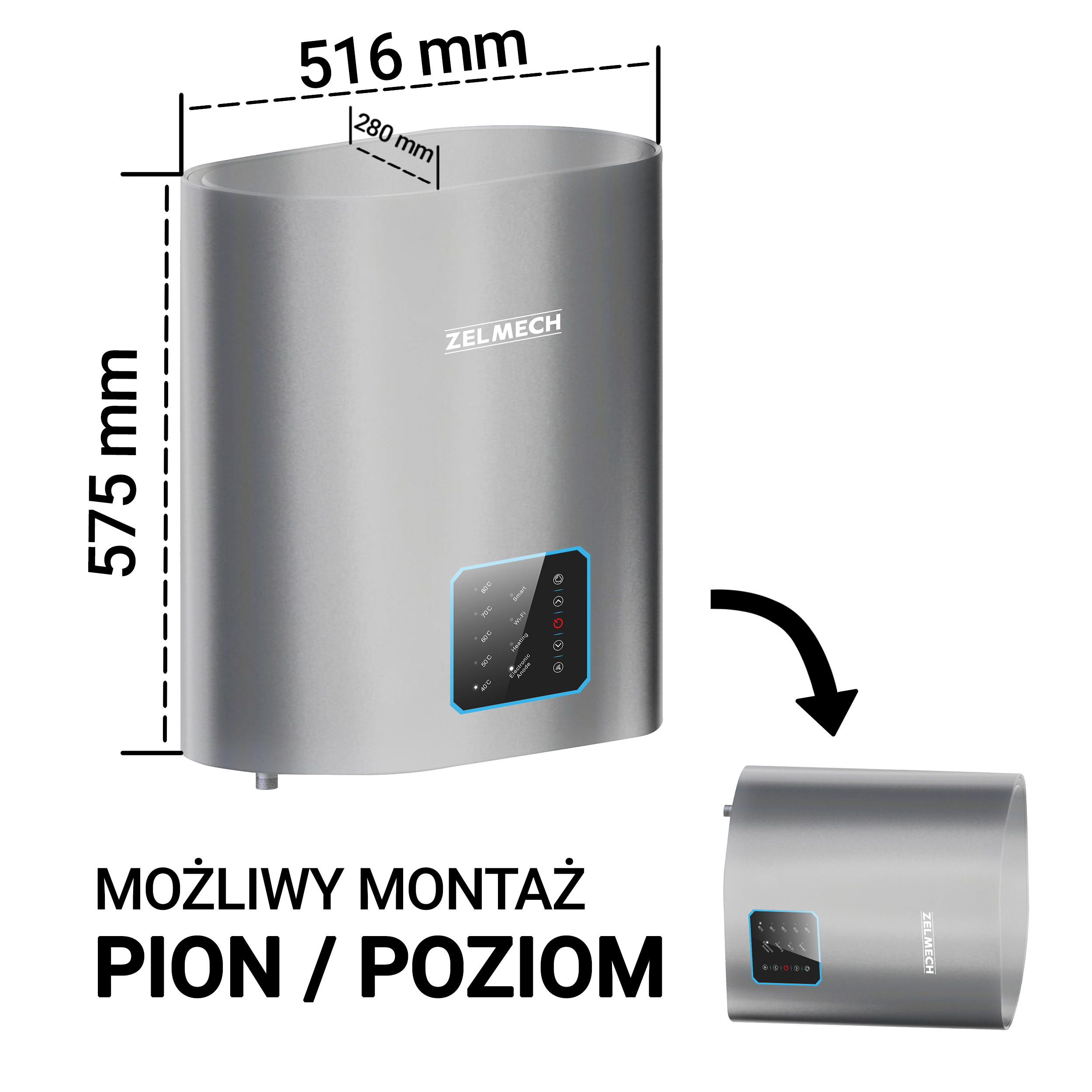 Bojler 50l elektryczny pojemnościowy podgrzewacz wody slim srebrny